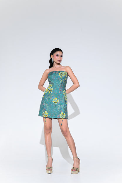 IRIS MIST FLOWER PATCH CORSET DRESS