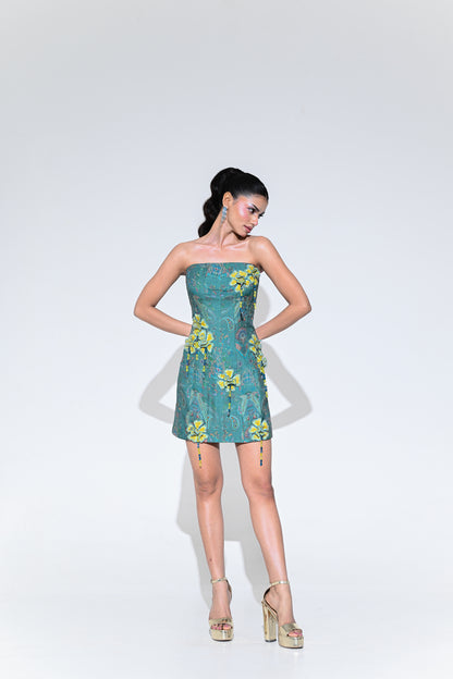 IRIS MIST FLOWER PATCH CORSET DRESS