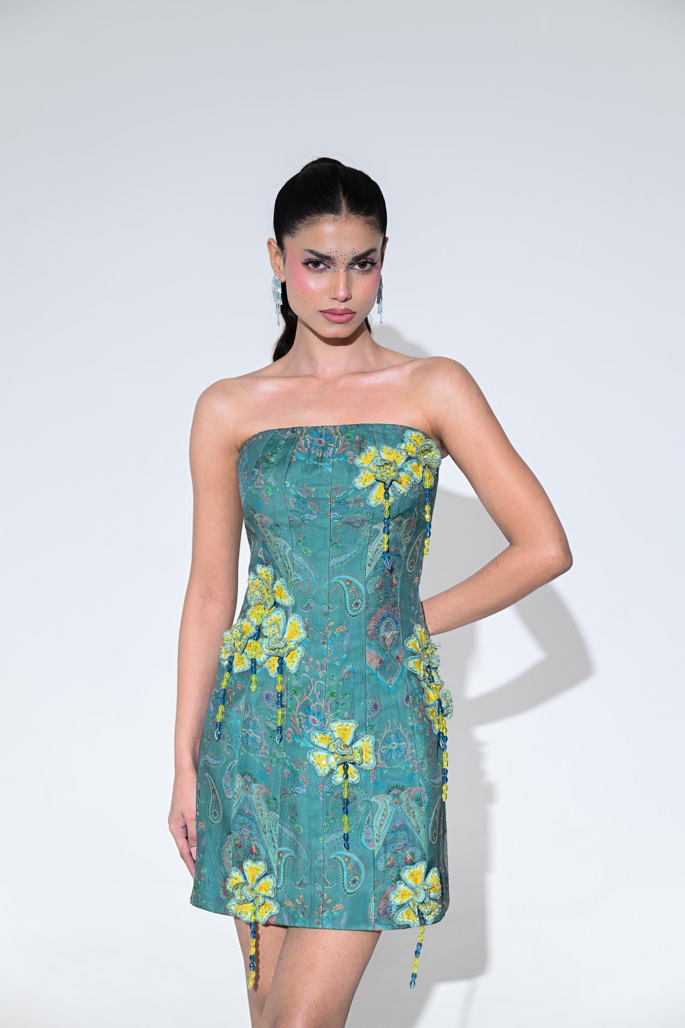 IRIS MIST FLOWER PATCH CORSET DRESS
