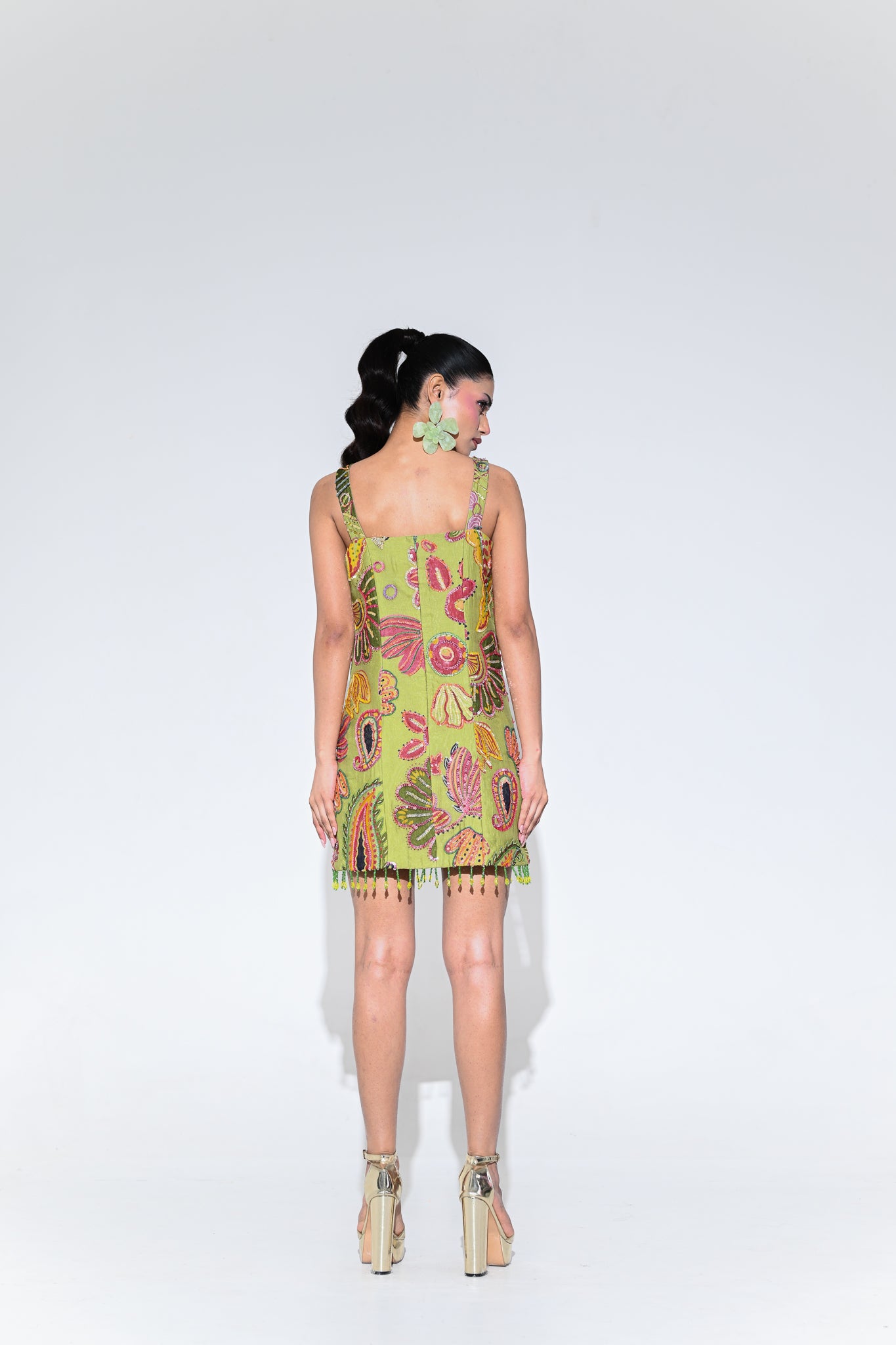 OLIVE BLOOM EMBROIDERED DRESS