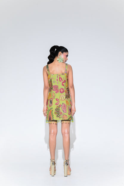 OLIVE BLOOM EMBROIDERED DRESS