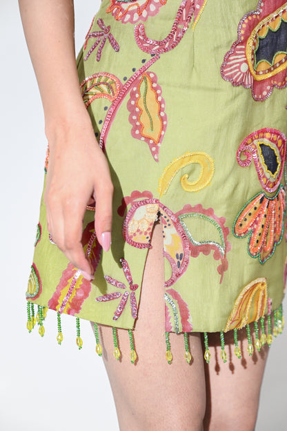 OLIVE BLOOM EMBROIDERED DRESS