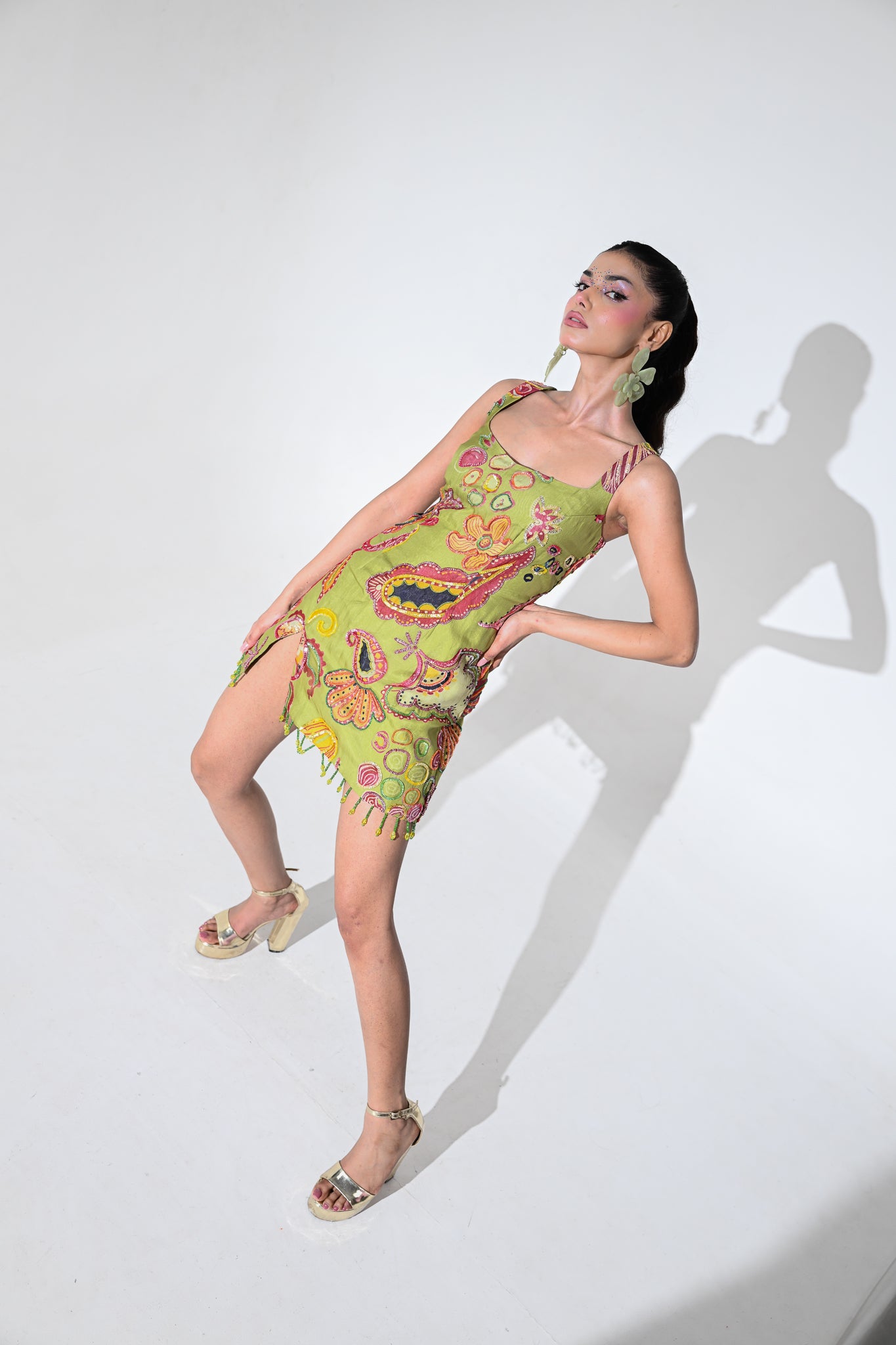 OLIVE BLOOM EMBROIDERED DRESS