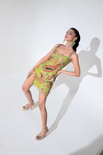 OLIVE BLOOM EMBROIDERED DRESS