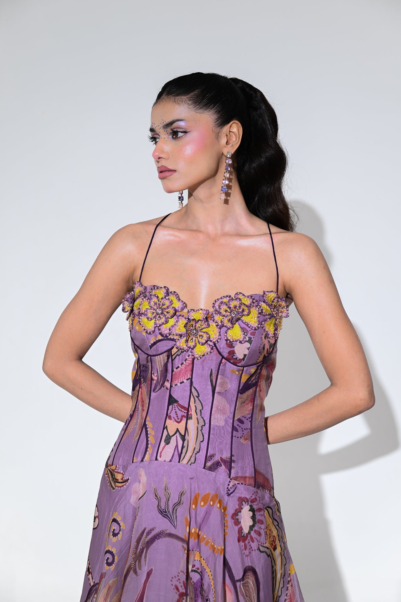 VIOLET BLOOM PURPLE CORSET MIDI DRESS