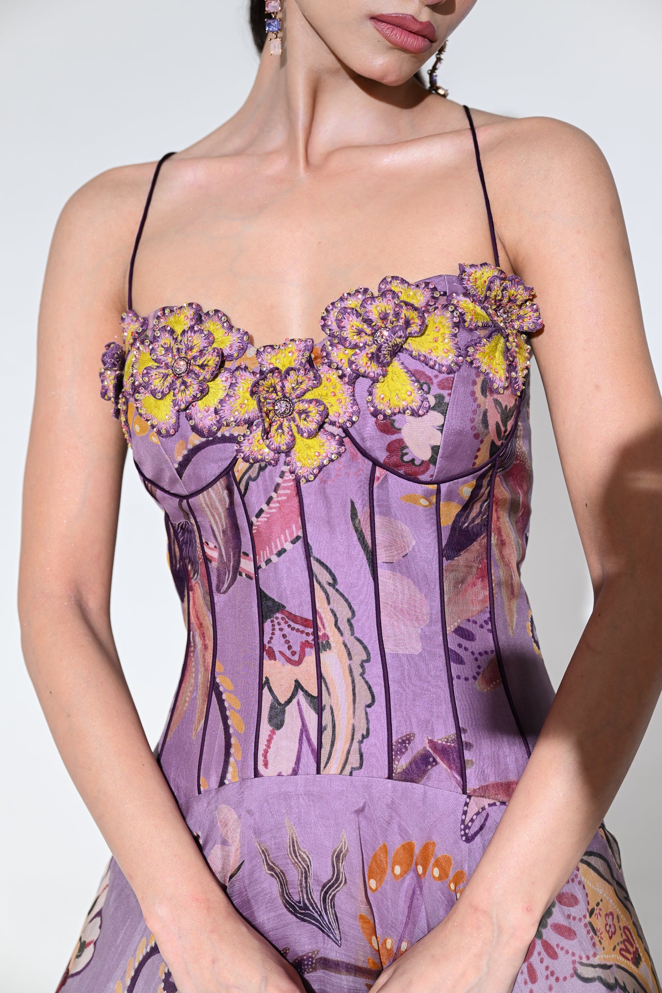 VIOLET BLOOM PURPLE CORSET MIDI DRESS