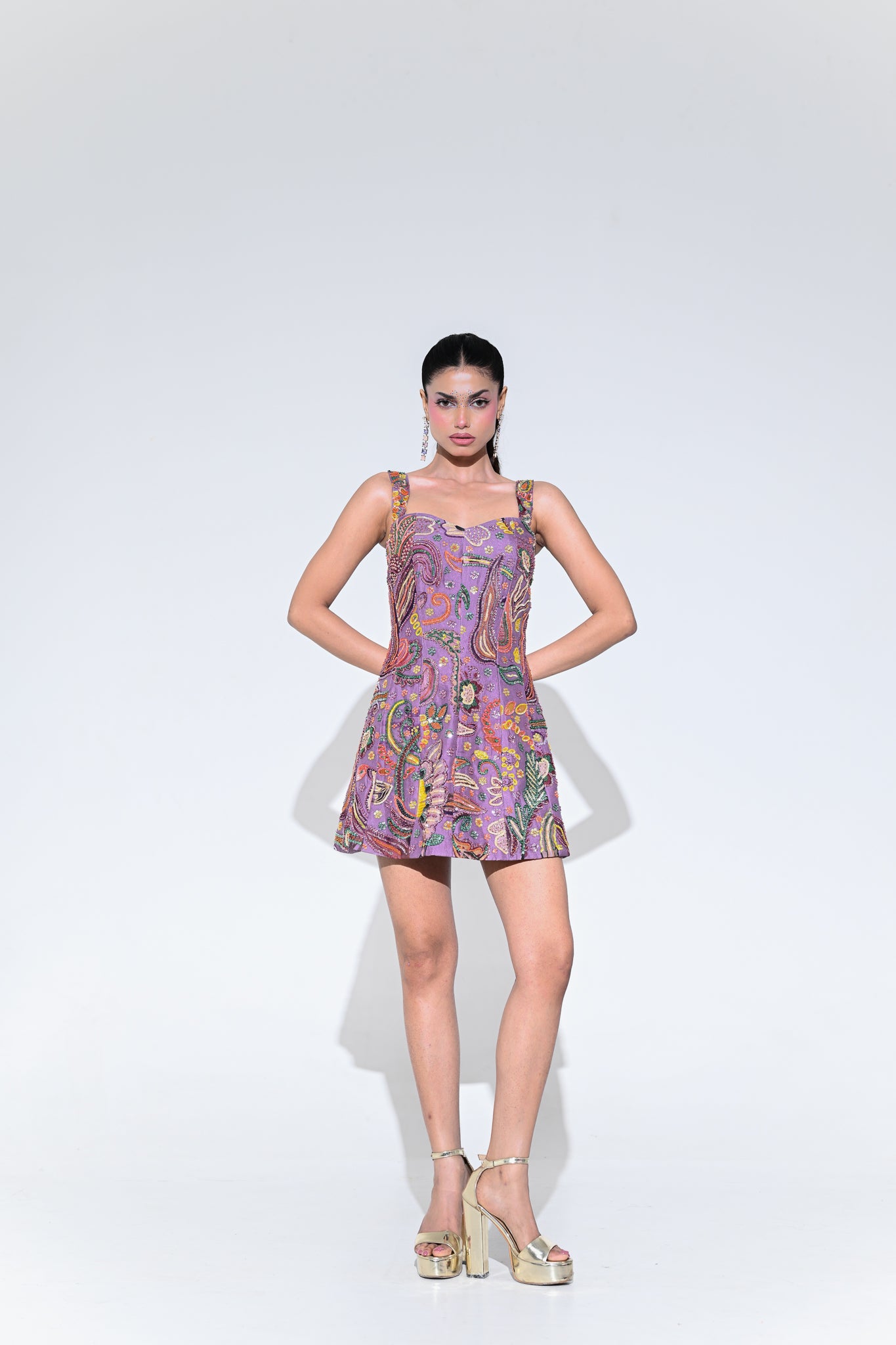VIOLET BLOOM EMBROIDERED PANEL CORSET DRESS