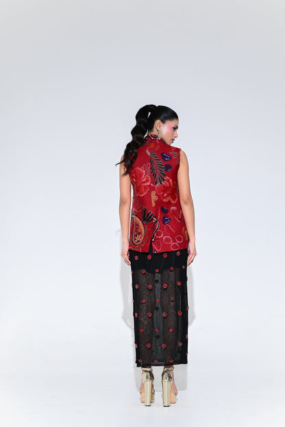 SCARLET BLAZER WITH CRYSTAL SKIRT SET