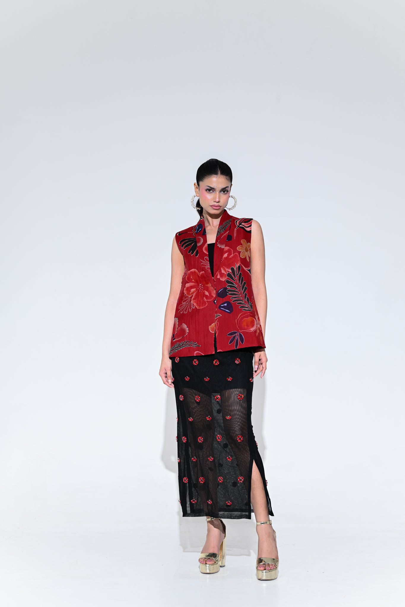 SCARLET BLAZER WITH CRYSTAL SKIRT SET