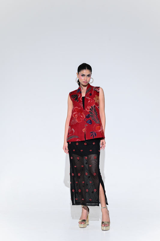 SCARLET BLAZER WITH CRYSTAL SKIRT SET