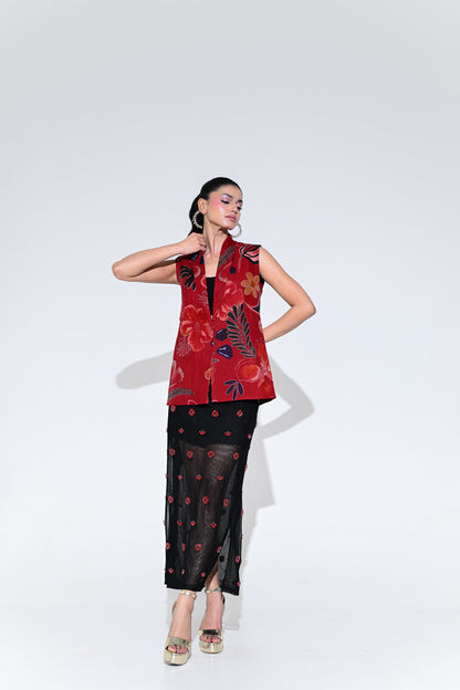 SCARLET BLAZER WITH CRYSTAL SKIRT SET