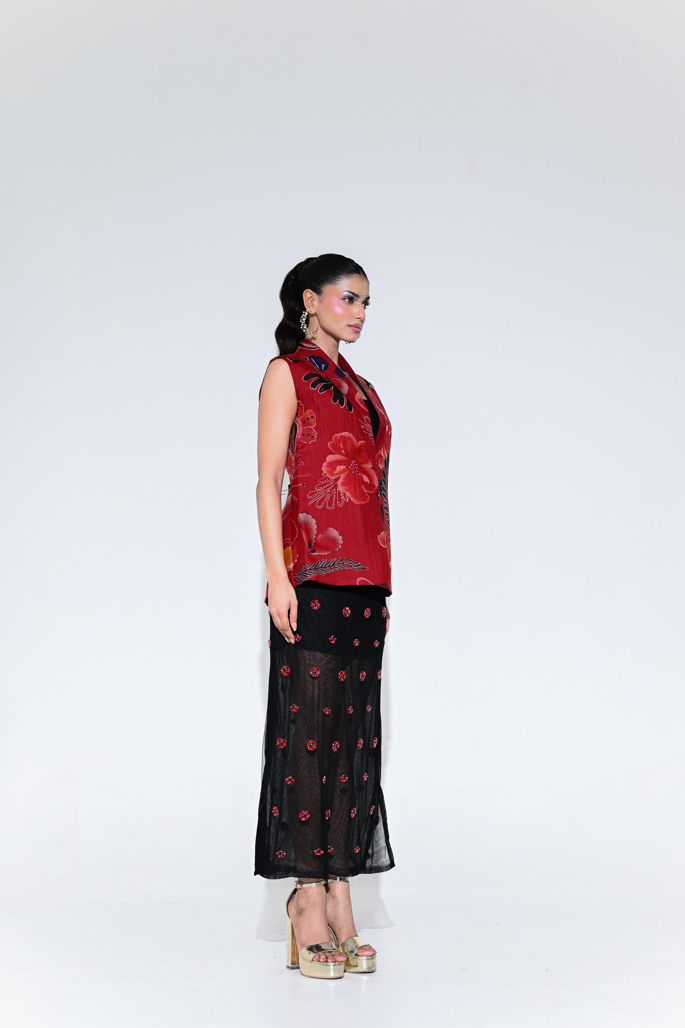 SCARLET BLAZER WITH CRYSTAL SKIRT SET