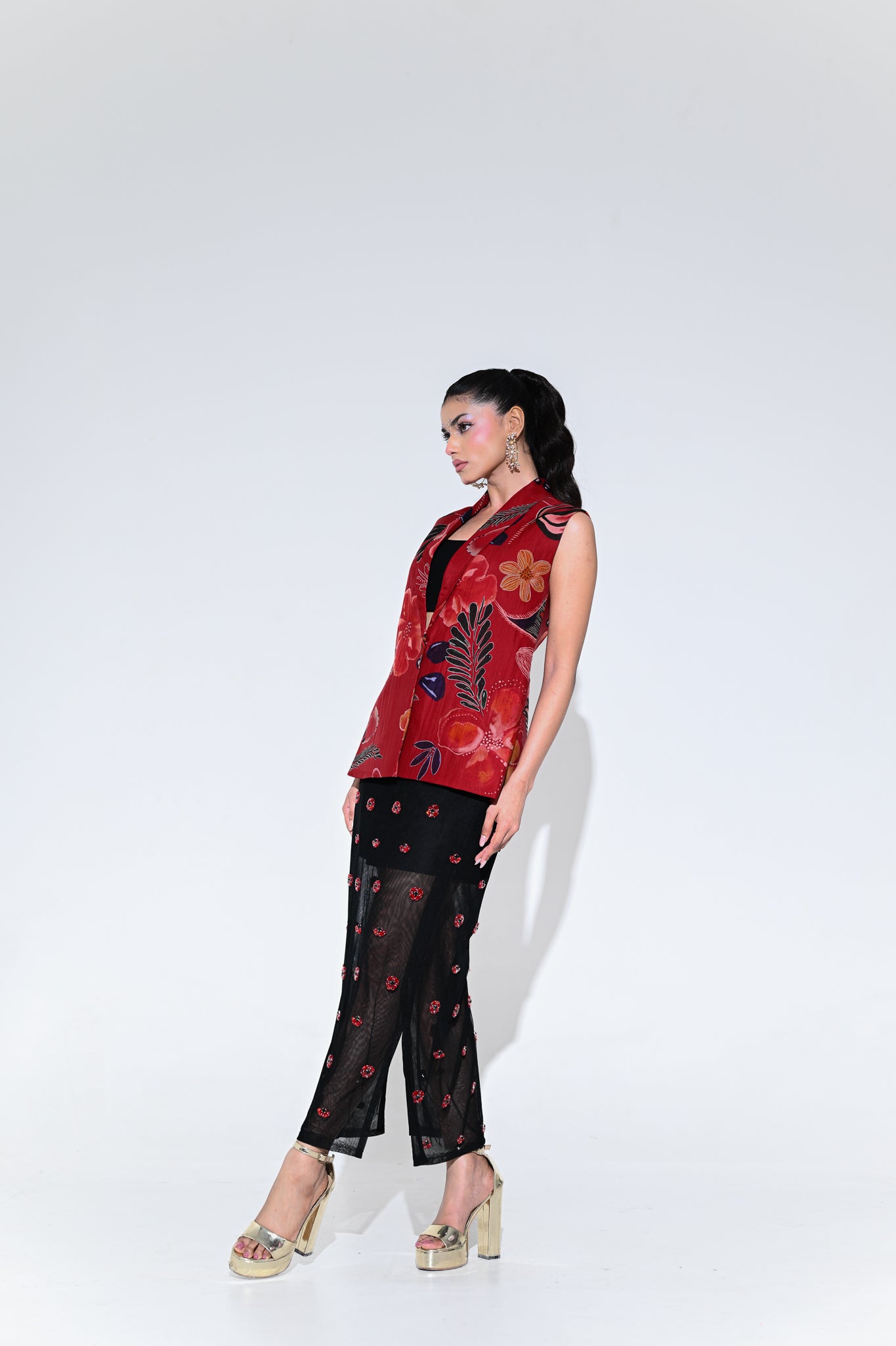 SCARLET BLAZER WITH CRYSTAL SKIRT SET