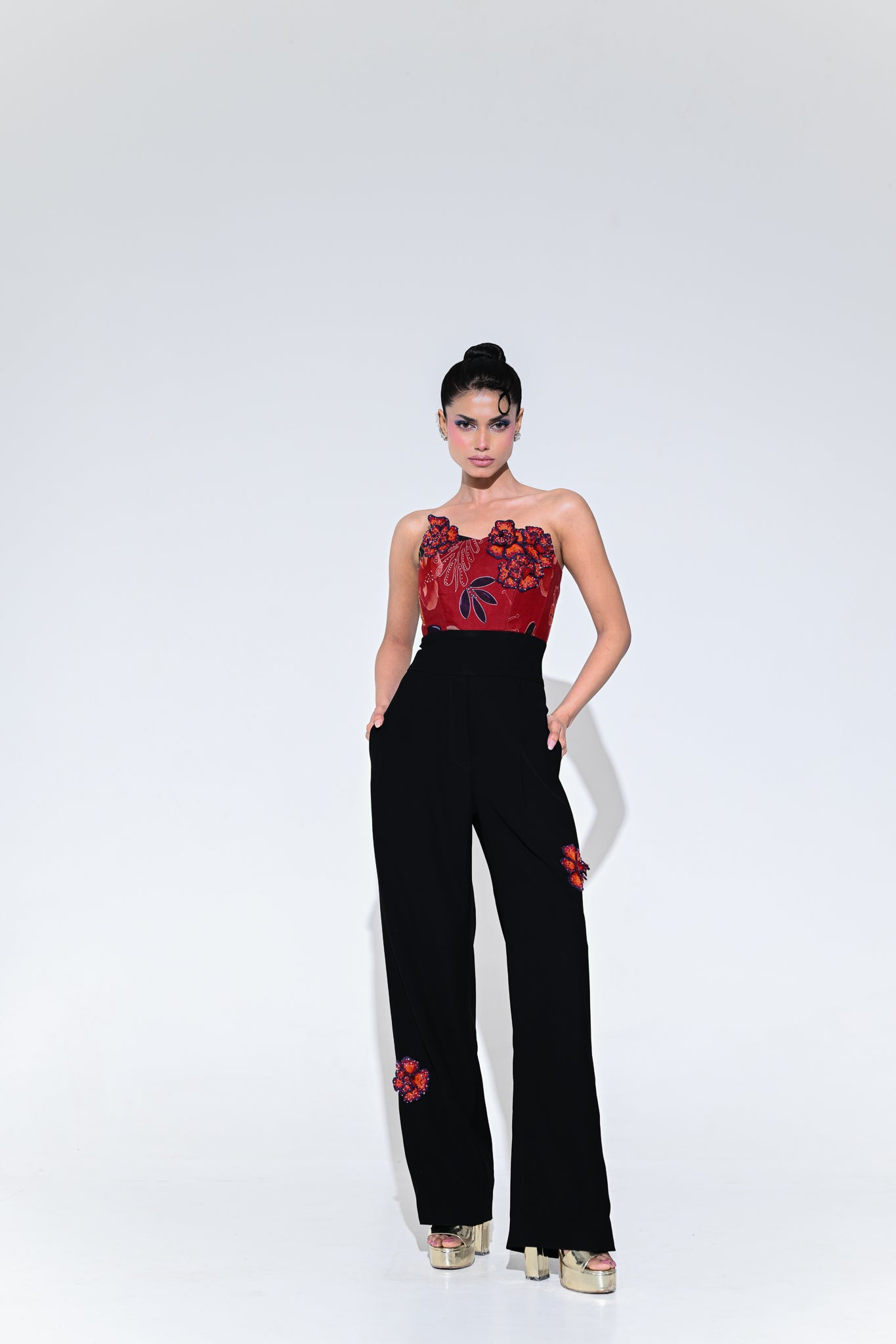 SCARLET FLOWER PATCH JUMPSUIT