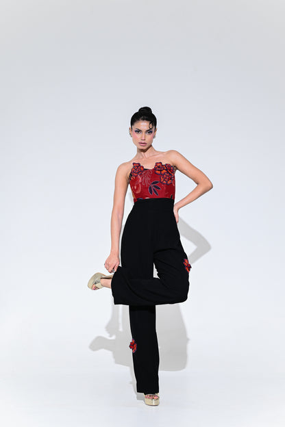 SCARLET FLOWER PATCH JUMPSUIT