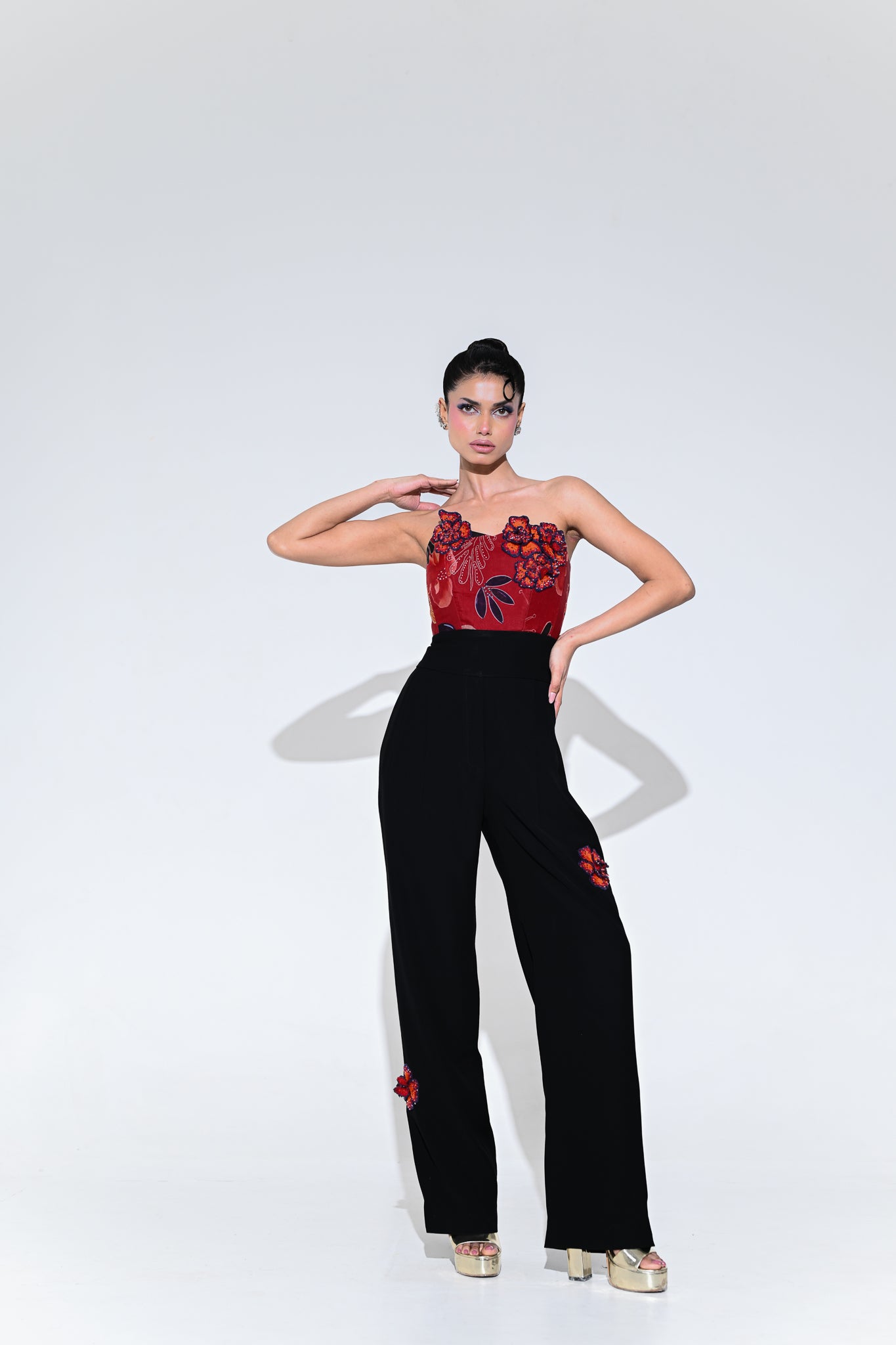 SCARLET FLOWER PATCH JUMPSUIT