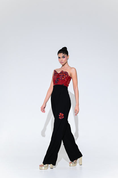 SCARLET FLOWER PATCH JUMPSUIT