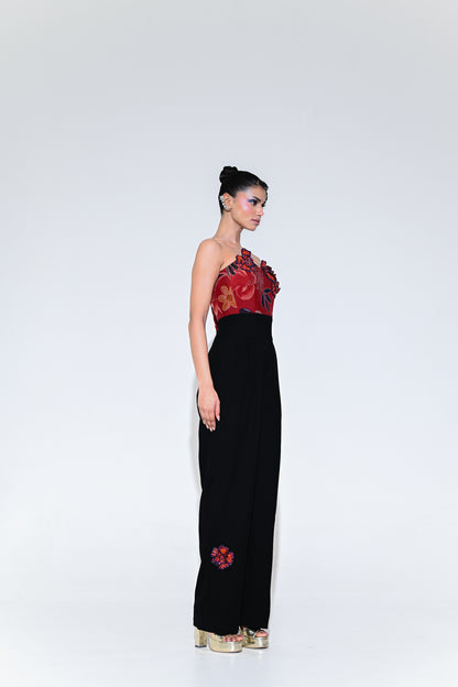 SCARLET FLOWER PATCH JUMPSUIT
