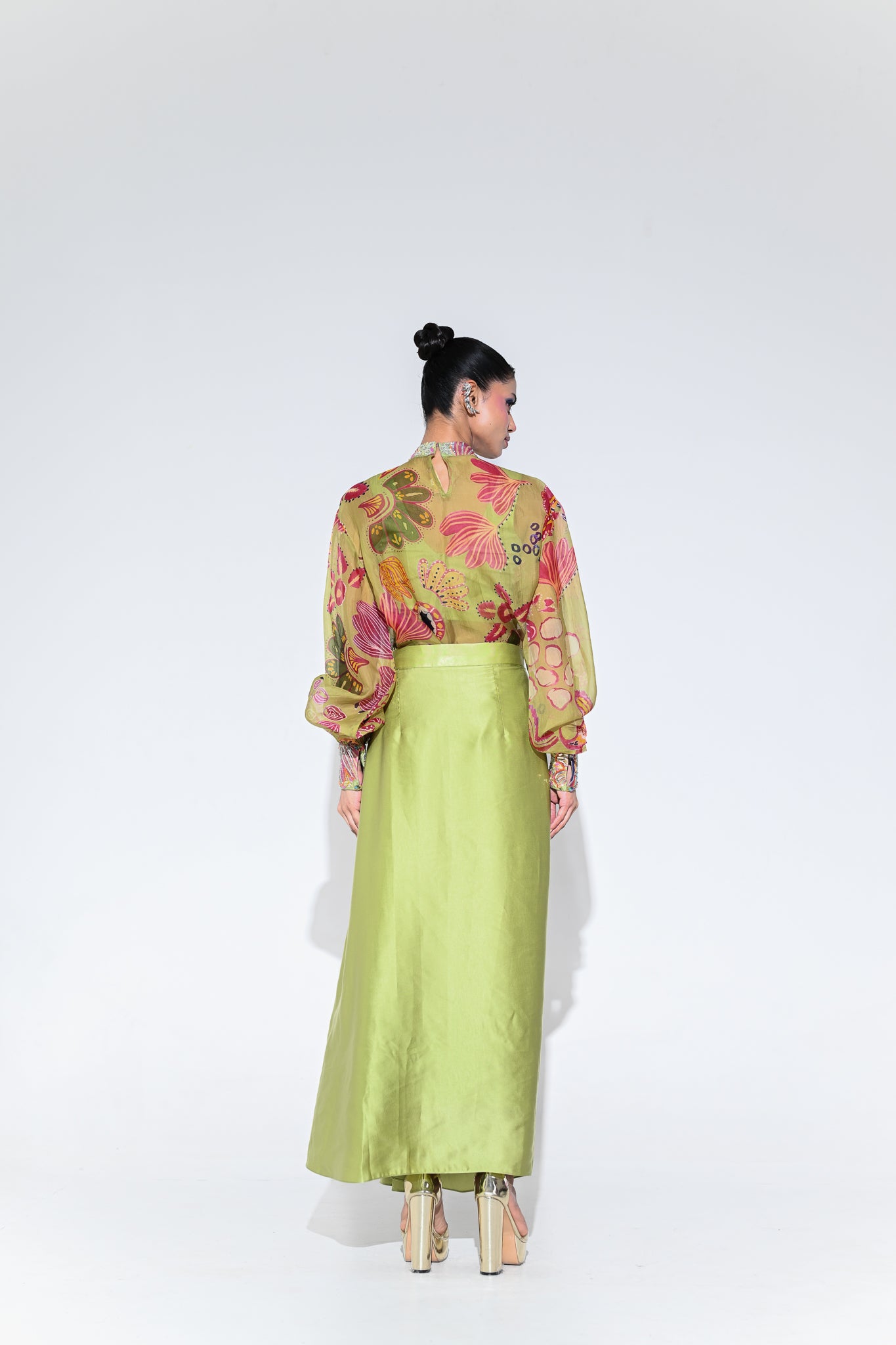 OLIVE BLOOM EMBROIDERE SHIRT SKIRT SET