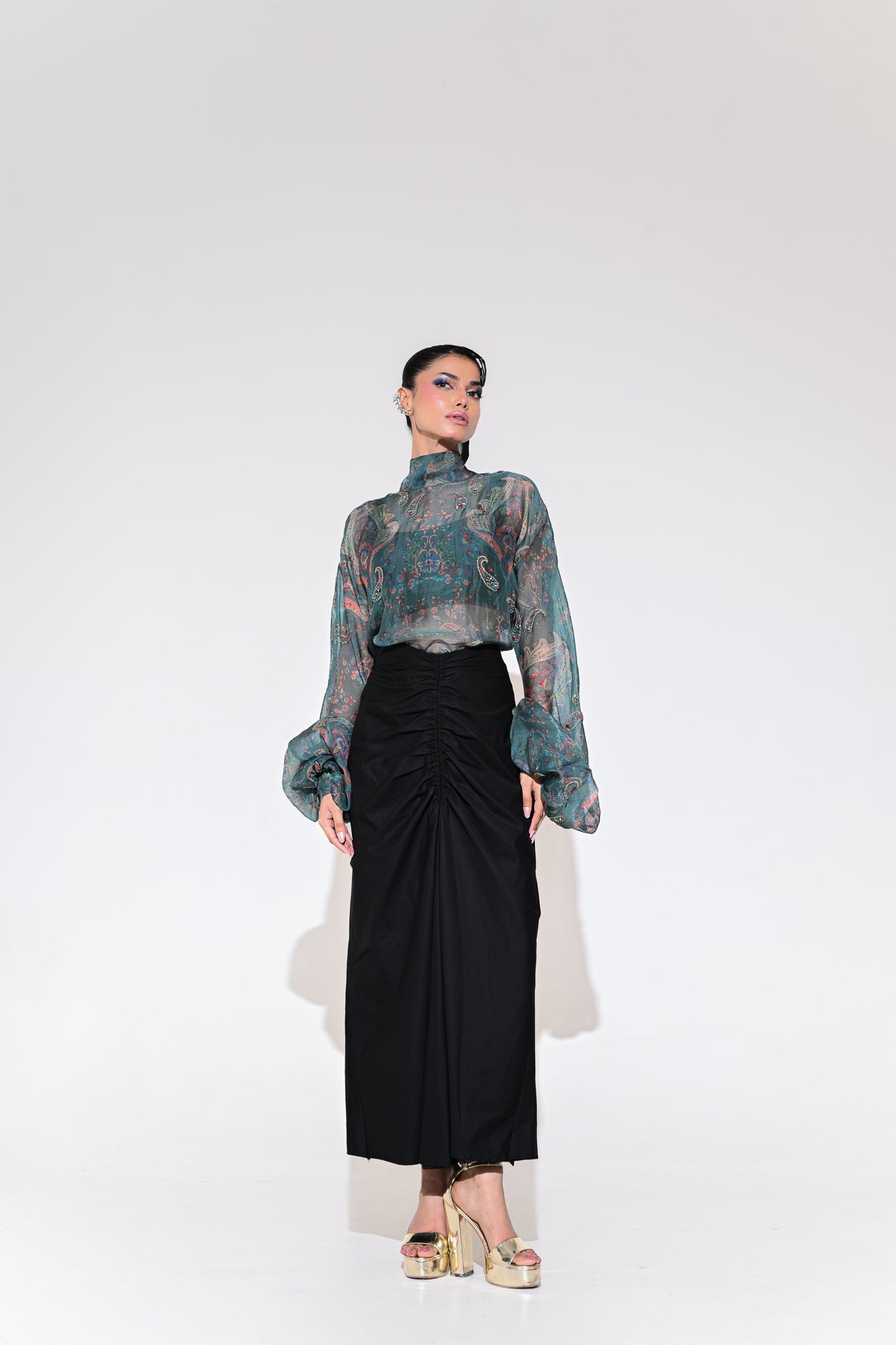 IRIS MIST EMBROIDERED SHIRT SKIRT SET