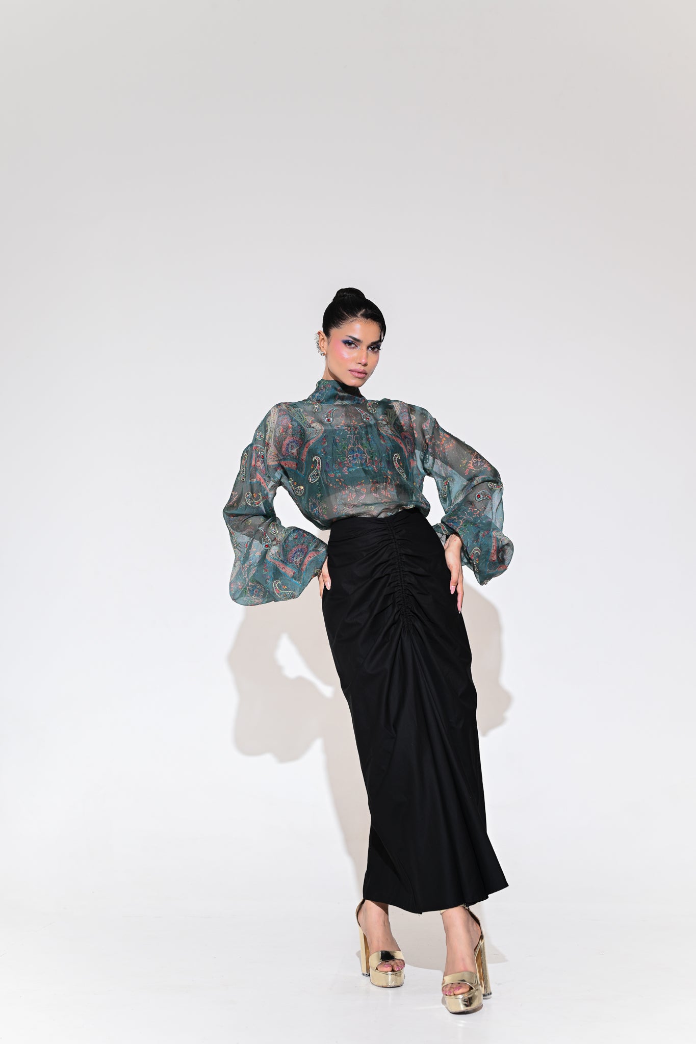 IRIS MIST EMBROIDERED SHIRT SKIRT SET