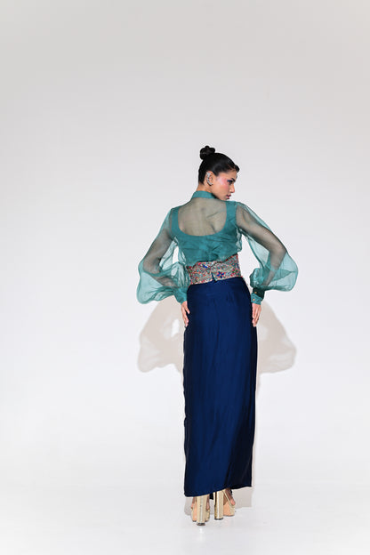 IRIS MIST CORSET BELT SHIRT SKIRT SET