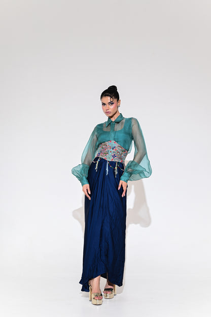 IRIS MIST CORSET BELT SHIRT SKIRT SET
