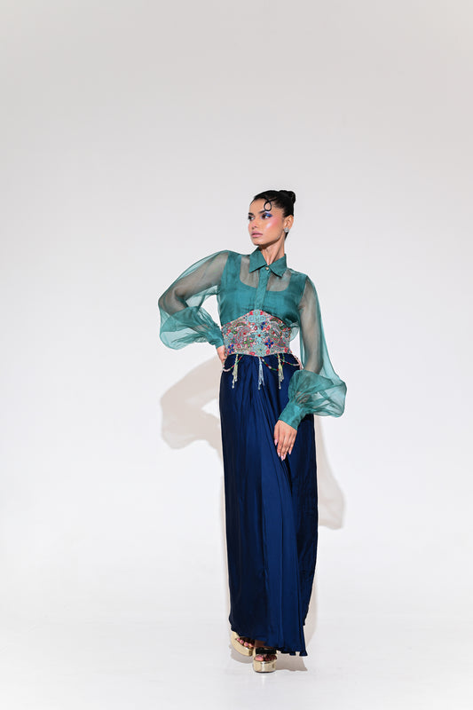 IRIS MIST CORSET BELT SHIRT SKIRT SET
