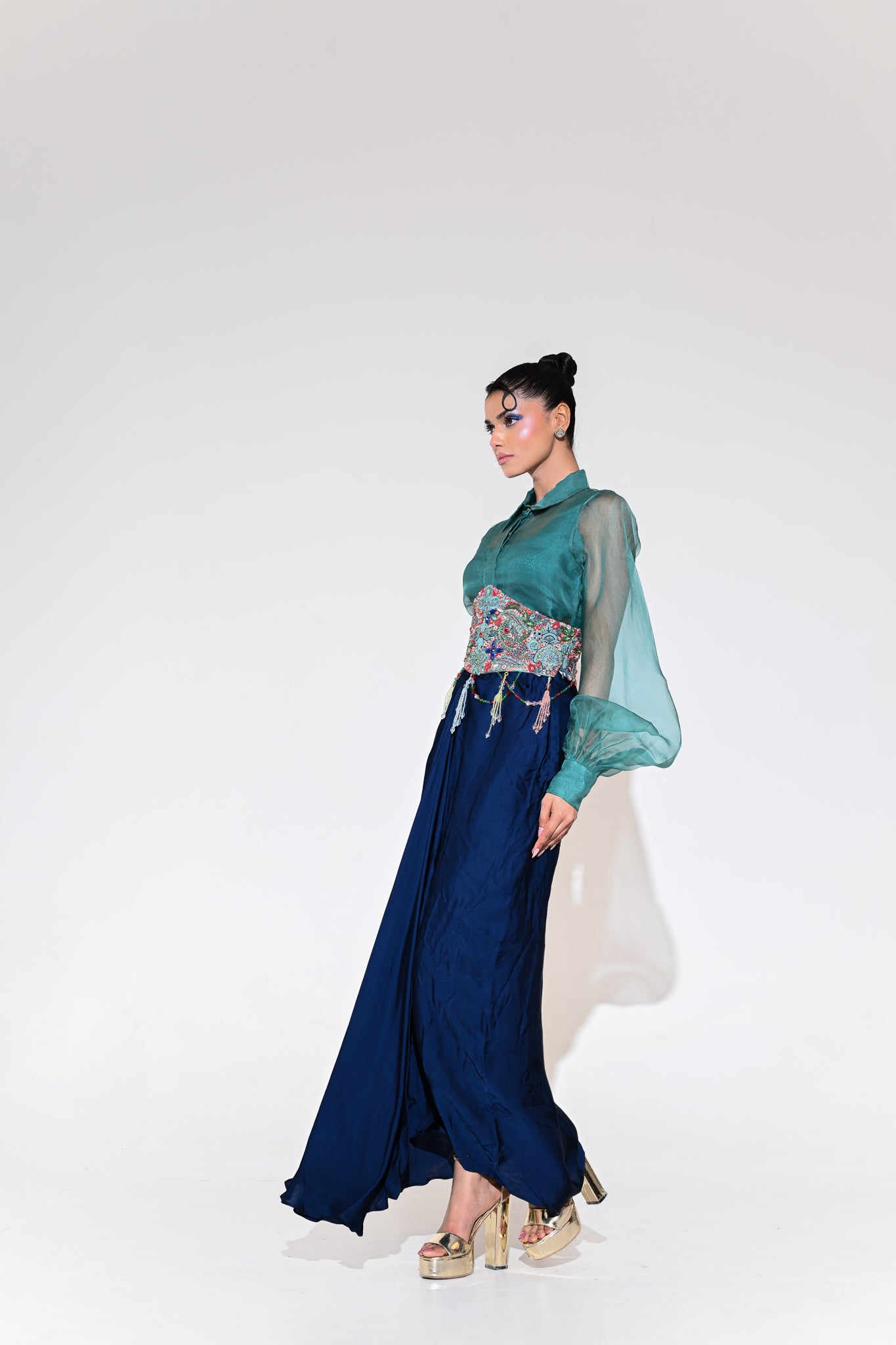 IRIS MIST CORSET BELT SHIRT SKIRT SET