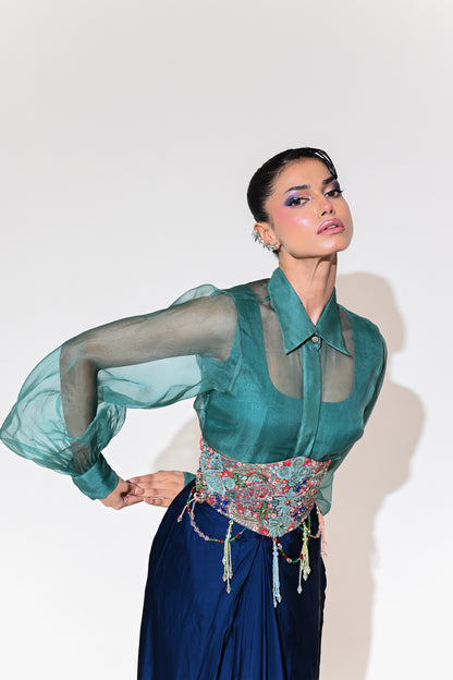 IRIS MIST CORSET BELT SHIRT SKIRT SET
