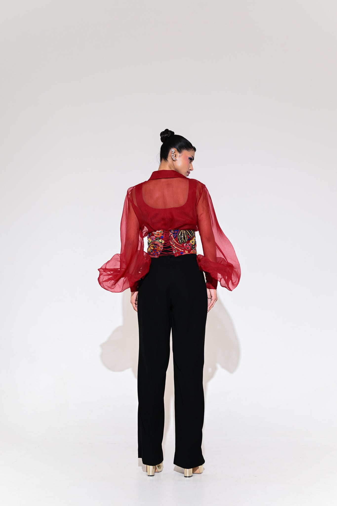 SCARLET CORSET BELT SHIRT PANT SET