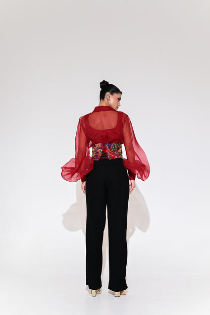 SCARLET CORSET BELT SHIRT PANT SET