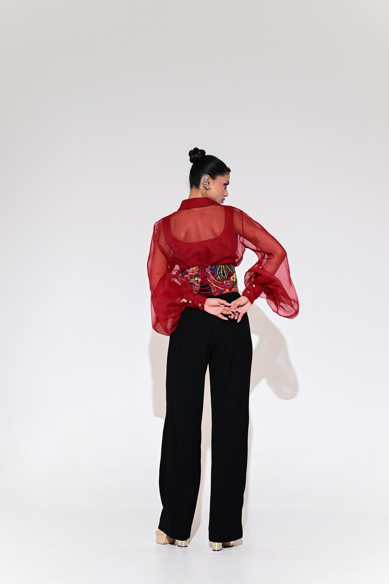SCARLET CORSET BELT SHIRT PANT SET