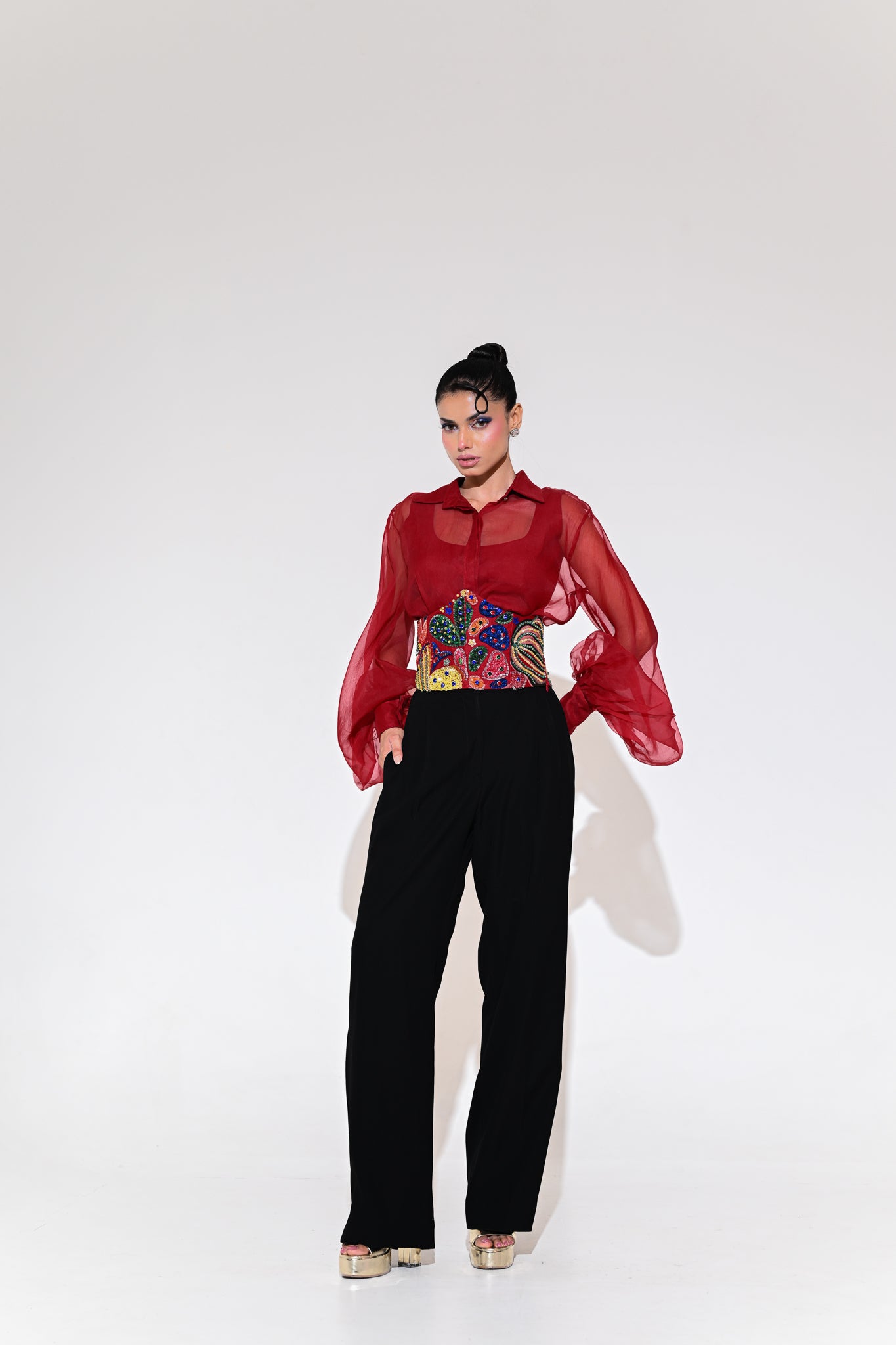 SCARLET CORSET BELT SHIRT PANT SET