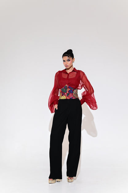 SCARLET CORSET BELT SHIRT PANT SET