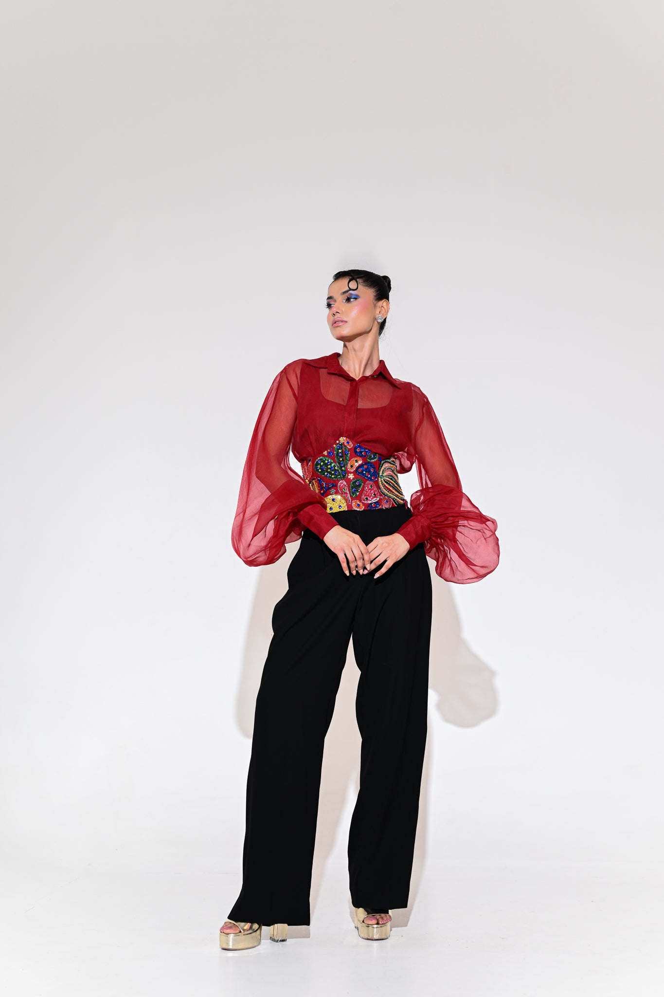 SCARLET CORSET BELT SHIRT PANT SET