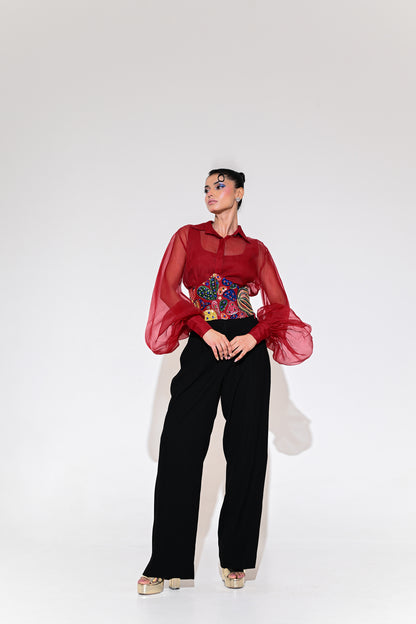 SCARLET CORSET BELT SHIRT PANT SET
