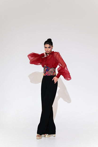 SCARLET CORSET BELT SHIRT PANT SET