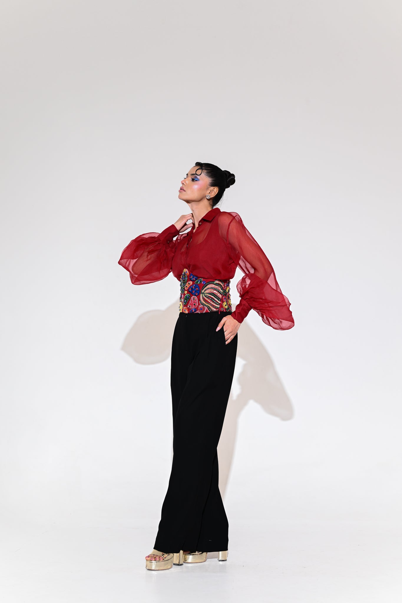 SCARLET CORSET BELT SHIRT PANT SET
