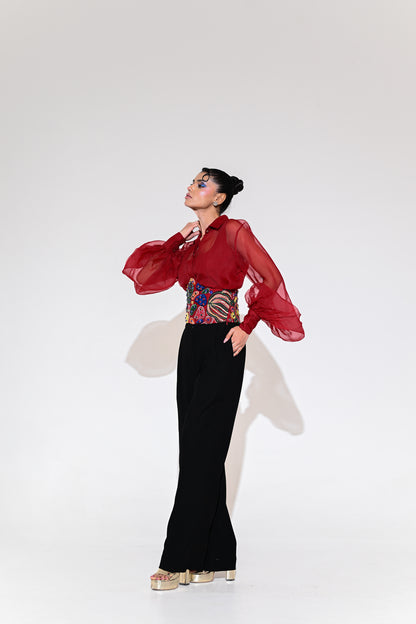 SCARLET CORSET BELT SHIRT PANT SET