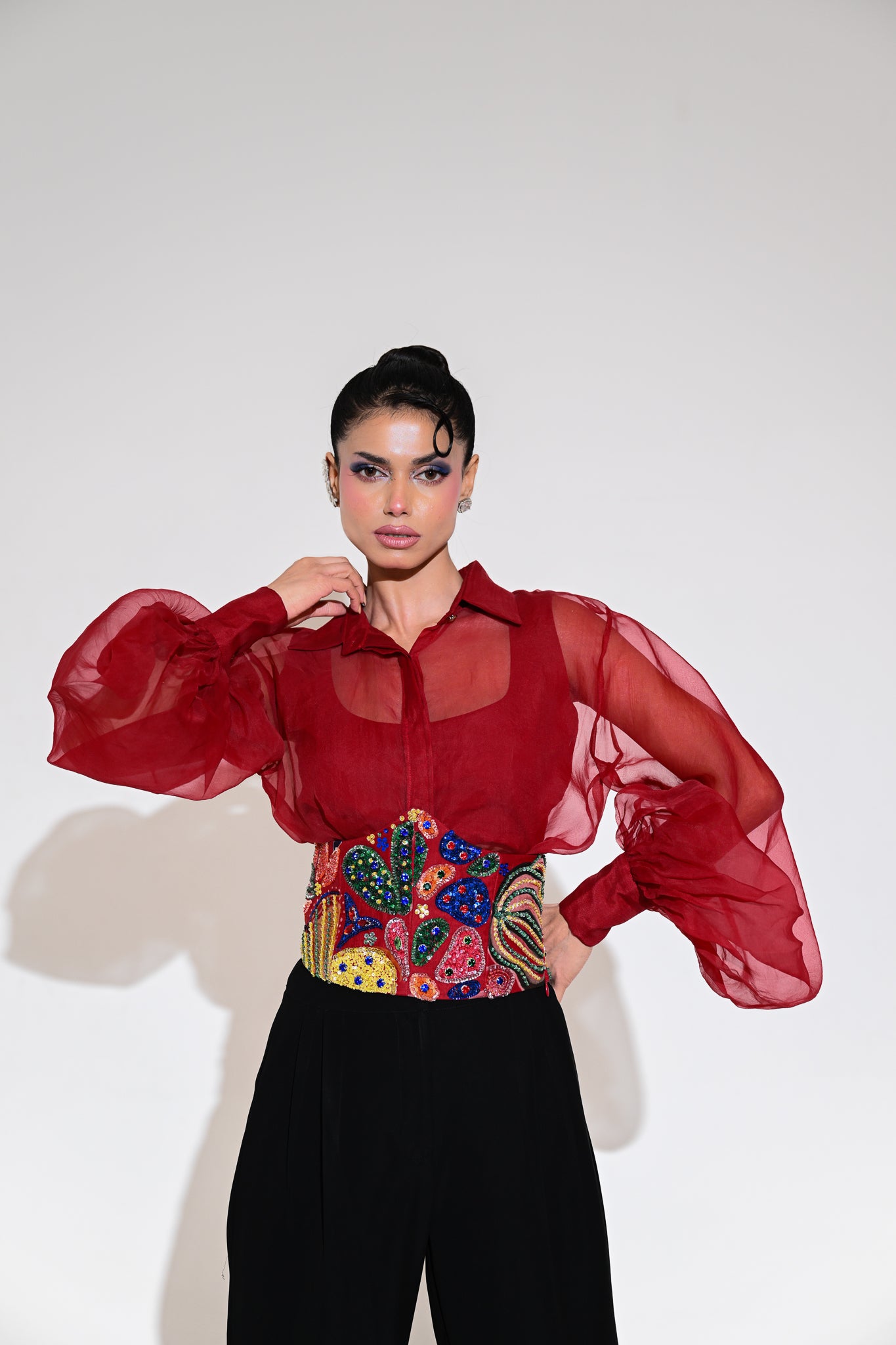 SCARLET CORSET BELT SHIRT PANT SET