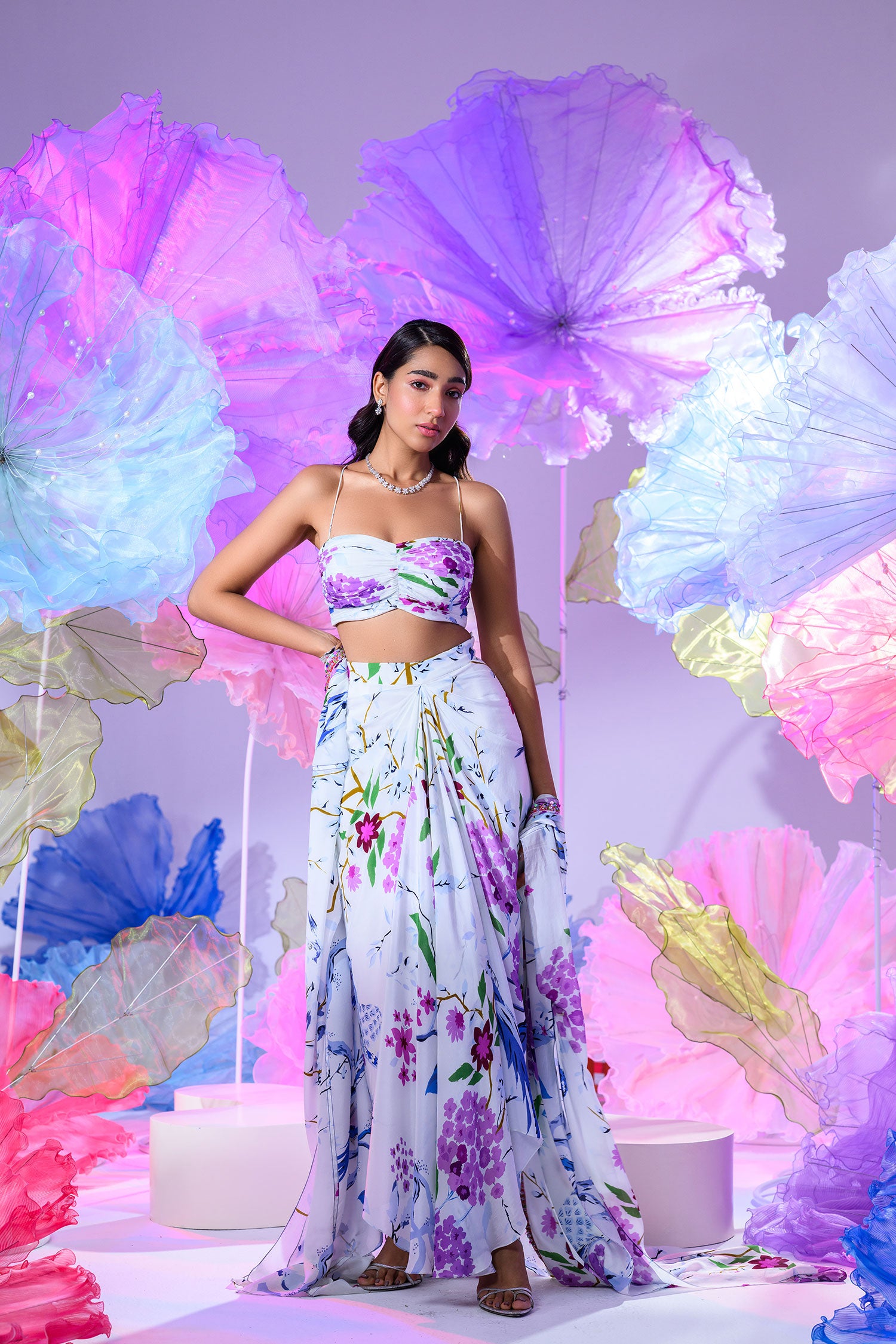 our bloom print dhoti skirt set