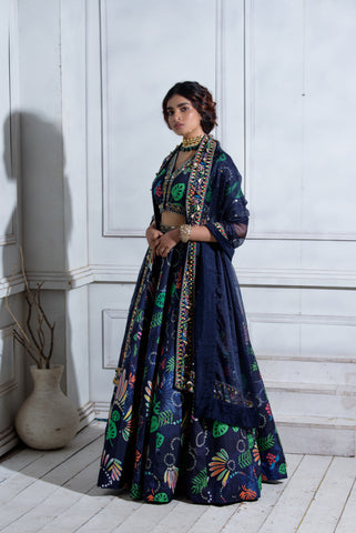 Pocket Kali Lehenga with front open blouse & Heavy Embroidered Dupatta