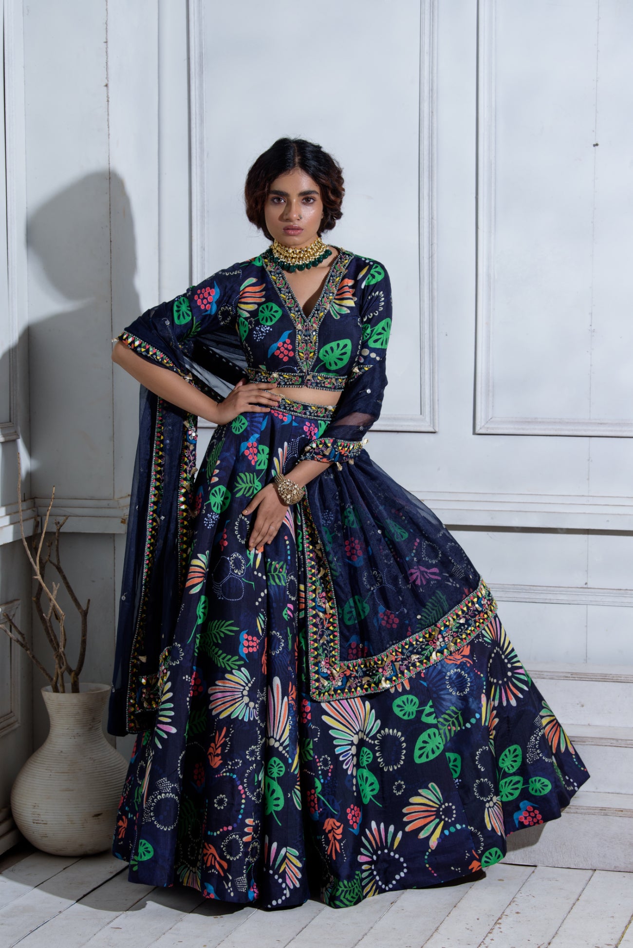 Pocket Kali Lehenga with front open blouse & Heavy Embroidered Dupatta