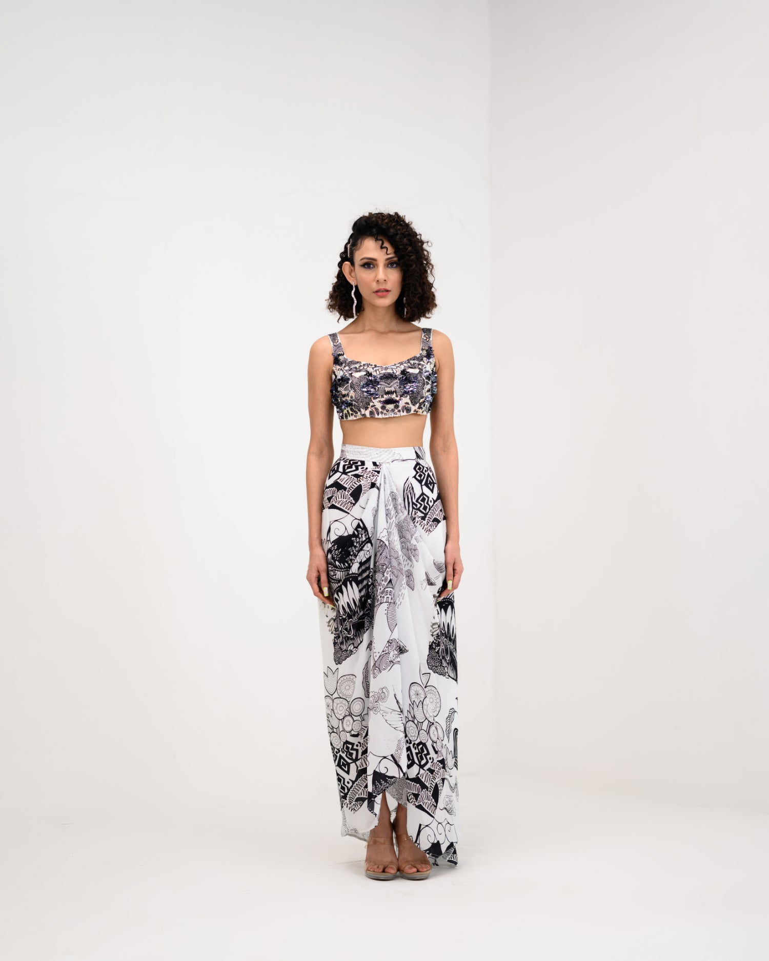 Sushi - Yang Dhoti Skirt Set With Embroidered Bralette
