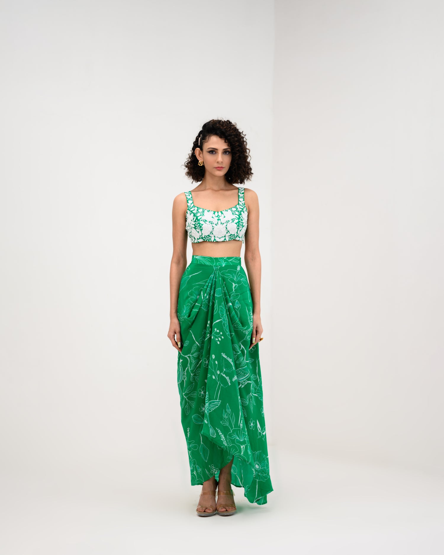 Sushi - Green flora dhoti skirt set