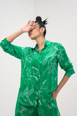 Green flora pant shirt coord set