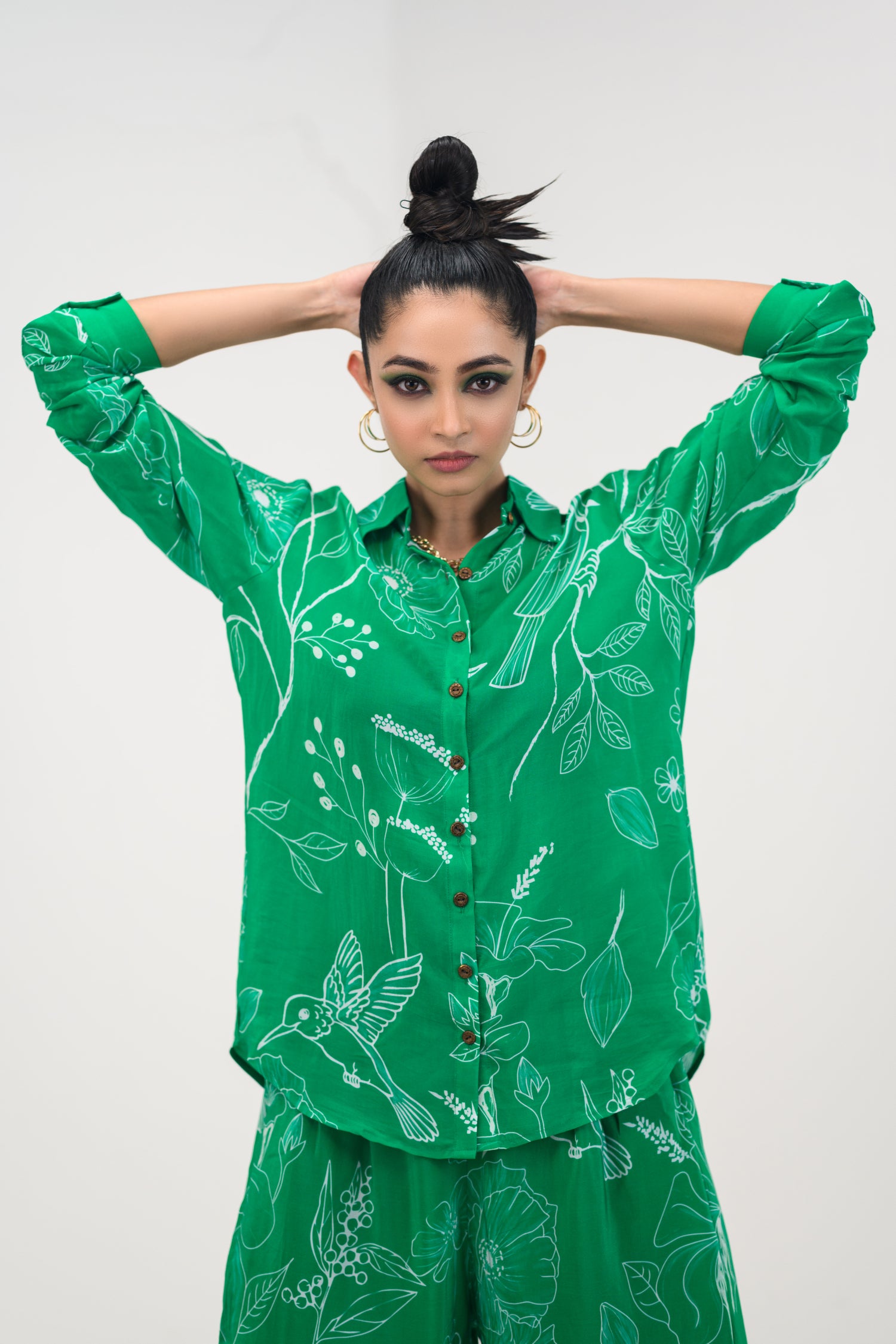 Green flora pant shirt coord set