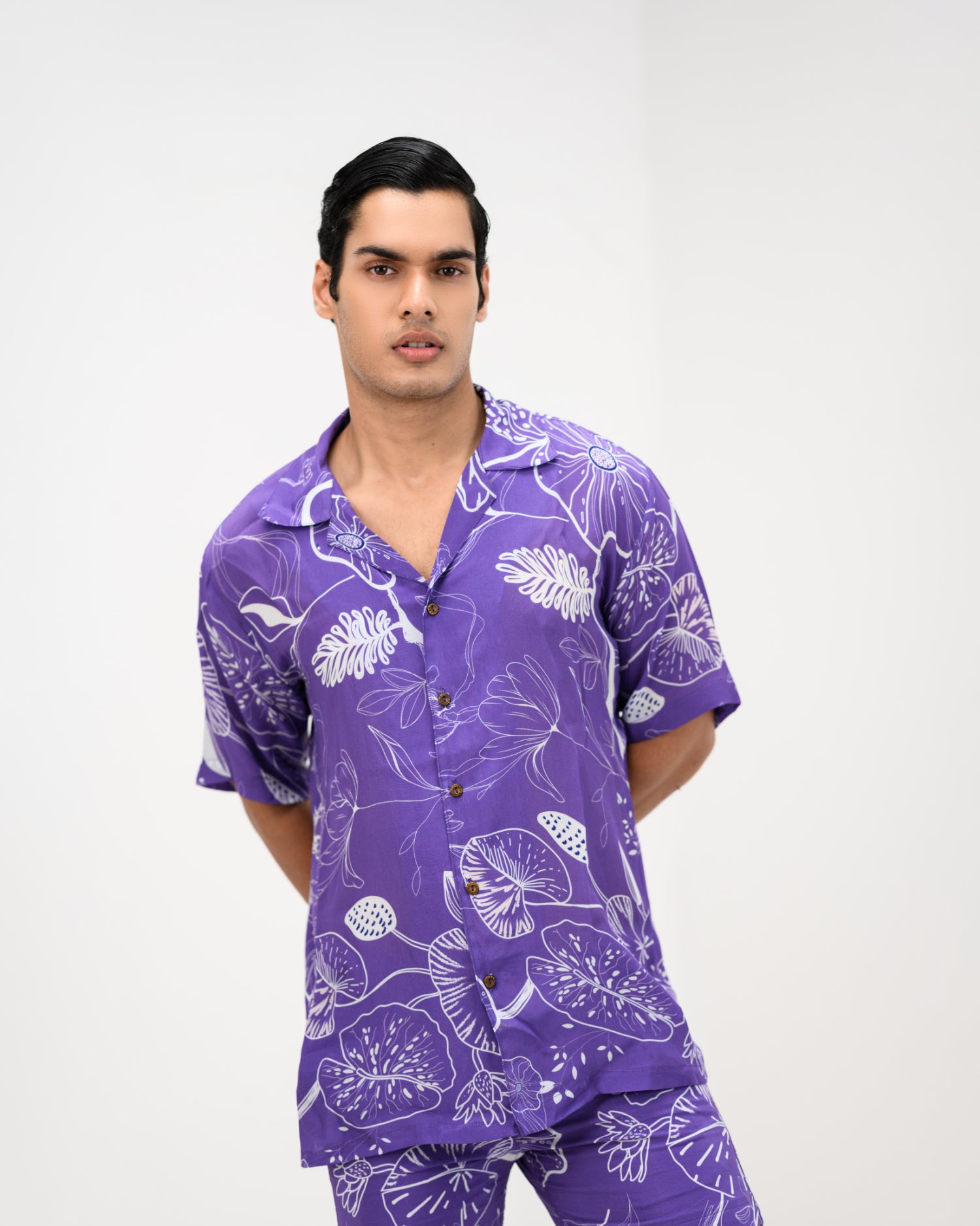 Purple Flora Half Sleeve Shirt