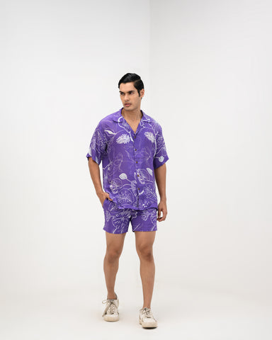 Purple Flora Half Sleeve Shirt